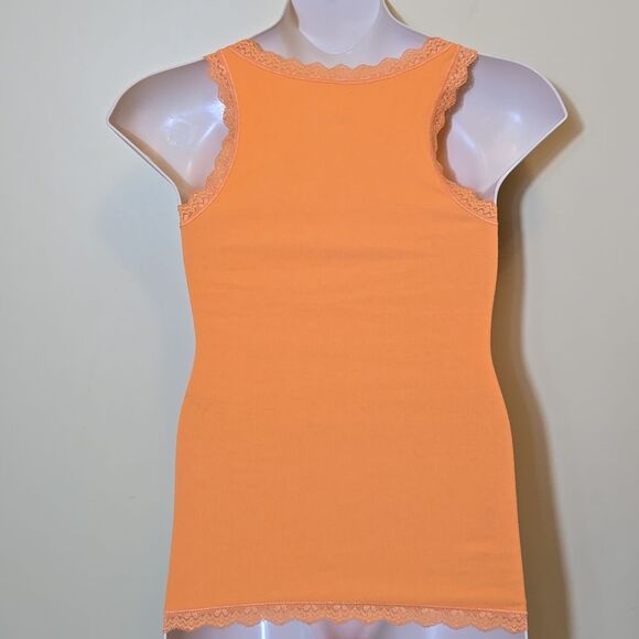 Route 66 Orange Y2K Ribbed Lace Trim Tank Top Size XS Elena Gilbert Bella - Picture 8 of 10